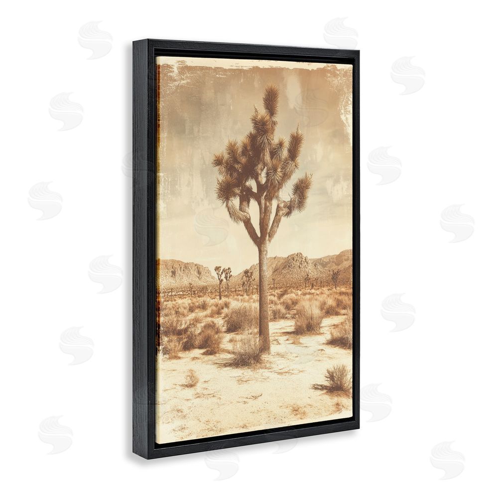 Petal Prints Design Southwest Landscape Lone Tree Black Floating Frame Canvas Wall Art Print