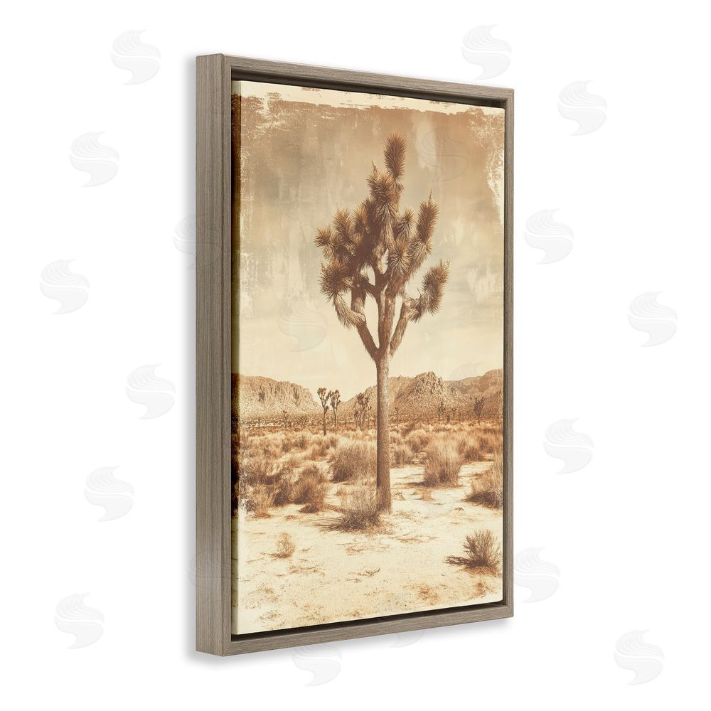 Petal Prints Design Southwest Landscape Lone Tree Brown Floating Frame Canvas Wall Art Print
