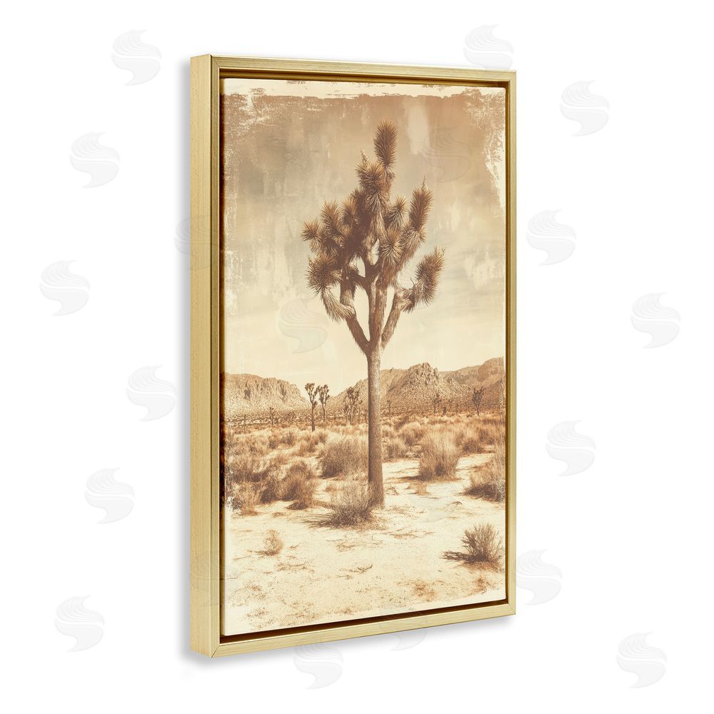 Petal Prints Design Southwest Landscape Lone Tree Gold Floating Frame Canvas Wall Art Print