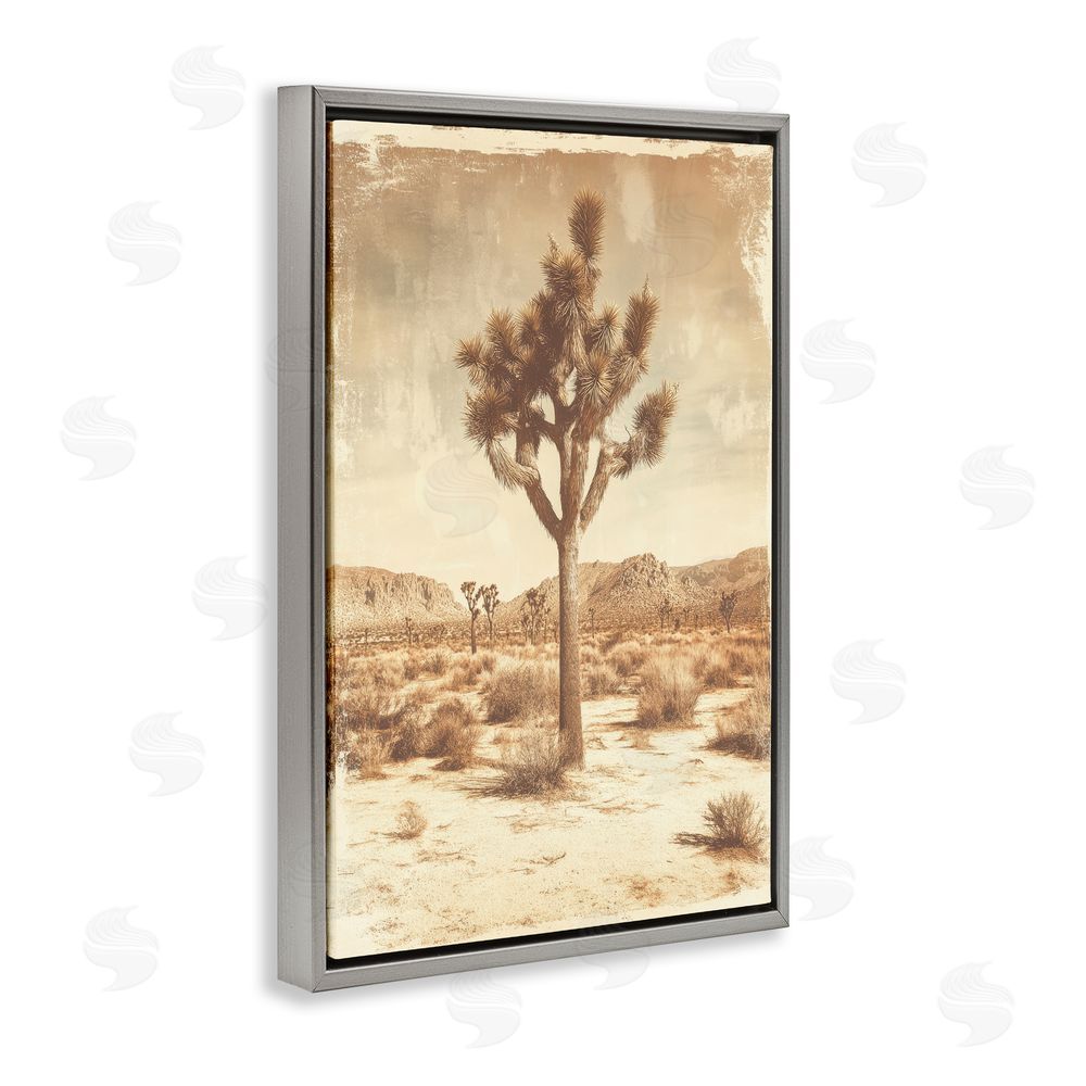 Petal Prints Design Southwest Landscape Lone Tree Gray Floating Frame Canvas Wall Art Print