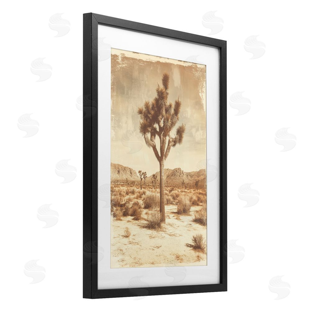 Petal Prints Design Southwest Landscape Lone Tree Black Framed Print Under Glass with White Mat Wall Art