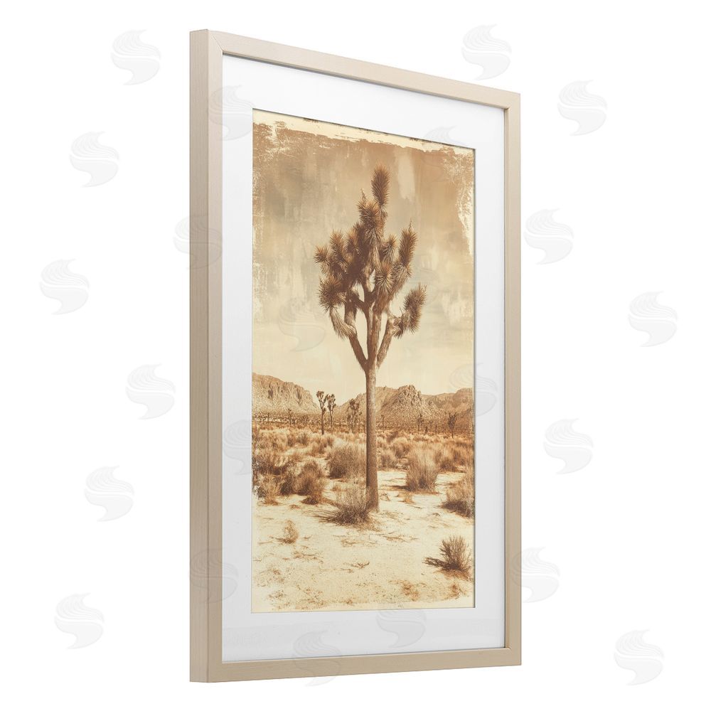 Petal Prints Design Southwest Landscape Lone Tree Birch Framed Print Under Glass with White Mat Wall Art