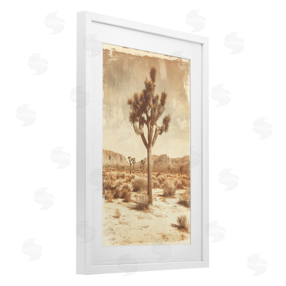 Petal Prints Design Southwest Landscape Lone Tree White Framed Print Under Glass with Mat Wall Art