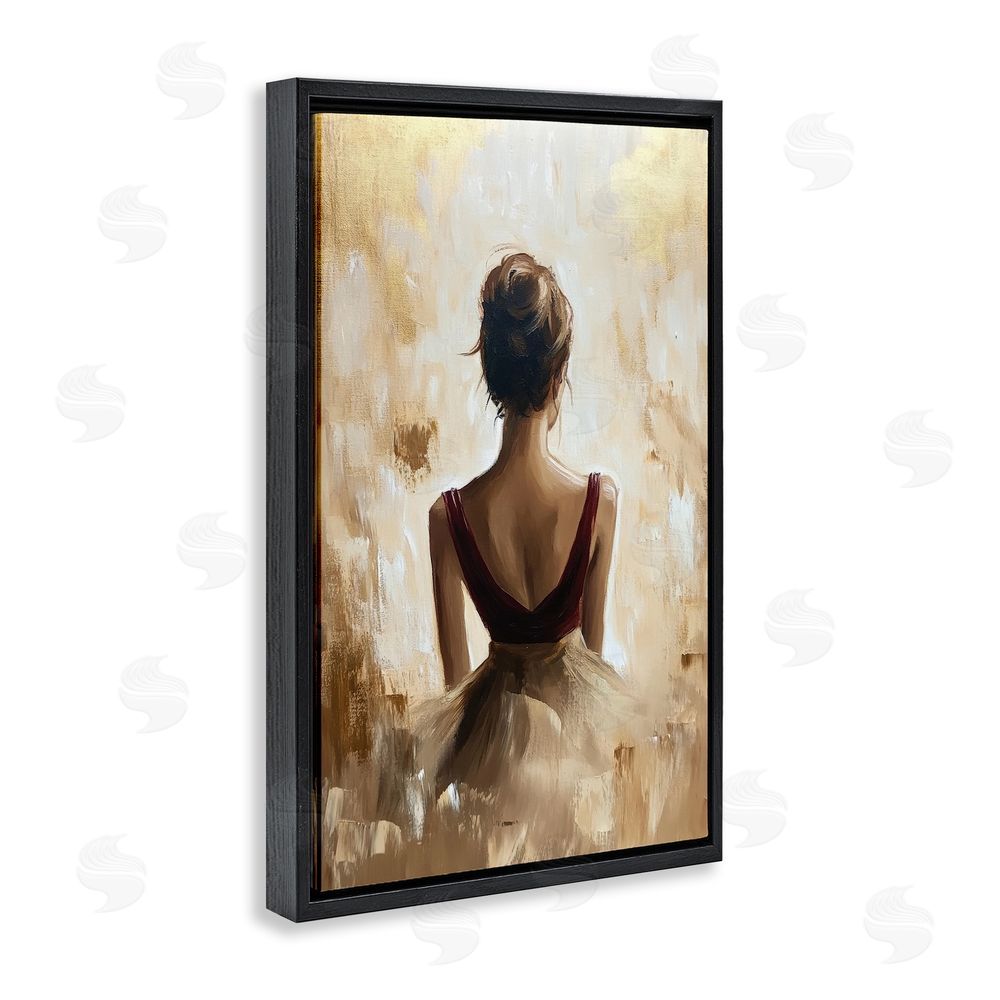 Petal Prints Design Ballerina Figure Abstract Portrait Black Floating Frame Canvas Wall Art Print