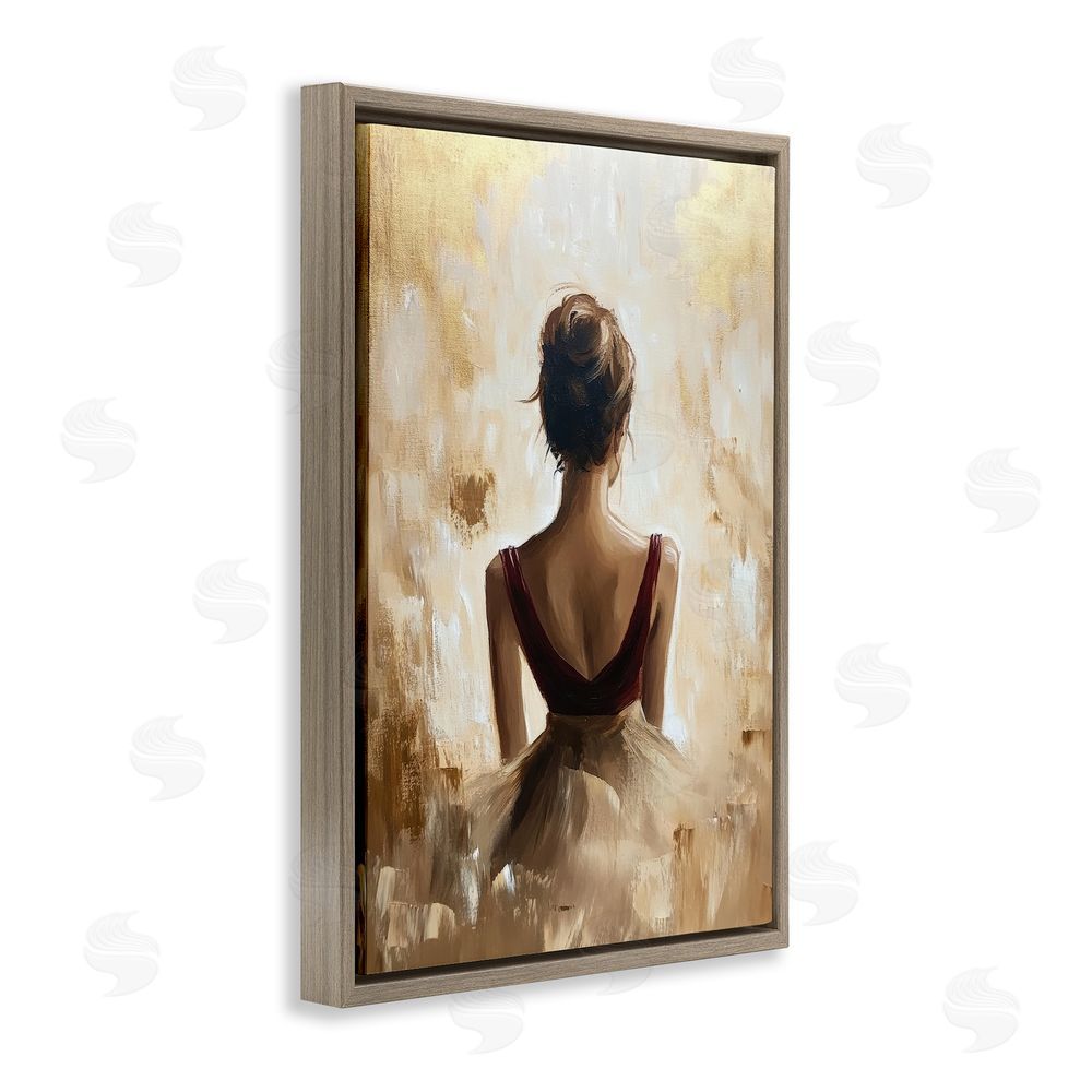 Petal Prints Design Ballerina Figure Abstract Portrait Brown Floating Frame Canvas Wall Art Print
