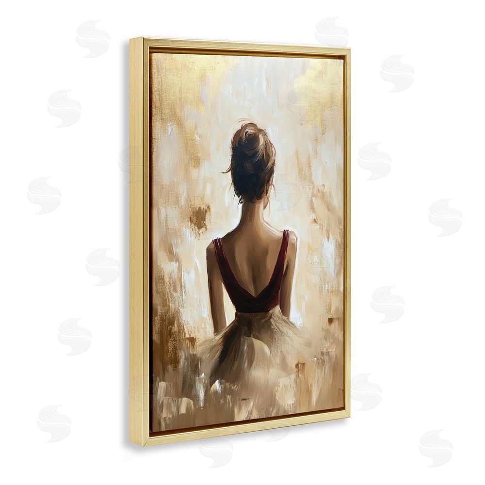 Petal Prints Design Ballerina Figure Abstract Portrait Gold Floating Frame Canvas Wall Art Print