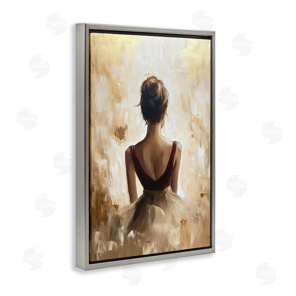 Petal Prints Design Ballerina Figure Abstract Portrait Gray Floating Frame Canvas Wall Art Print