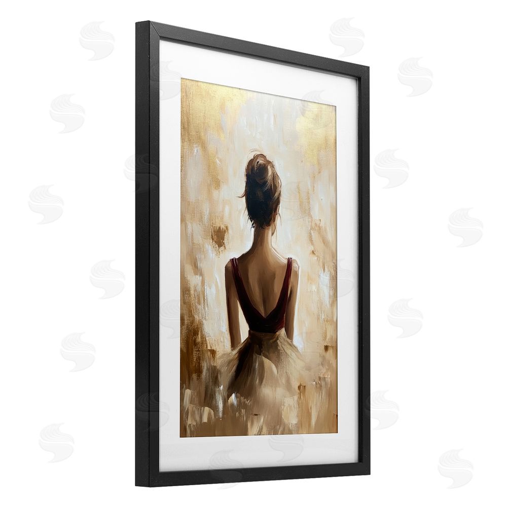 Petal Prints Design Ballerina Figure Abstract Portrait Black Framed Print Under Glass with White Mat Wall Art