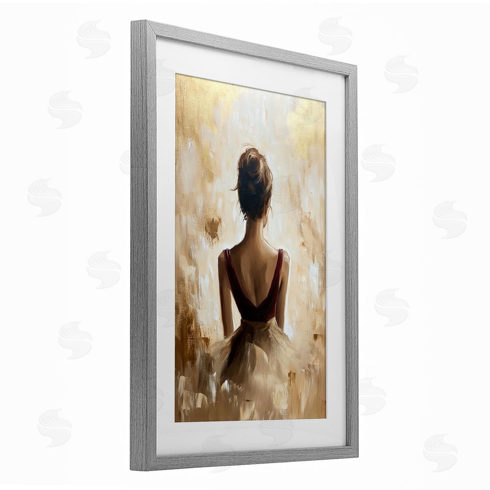 Petal Prints Design Ballerina Figure Abstract Portrait Gray Framed Print Under Glass with White Mat Wall Art