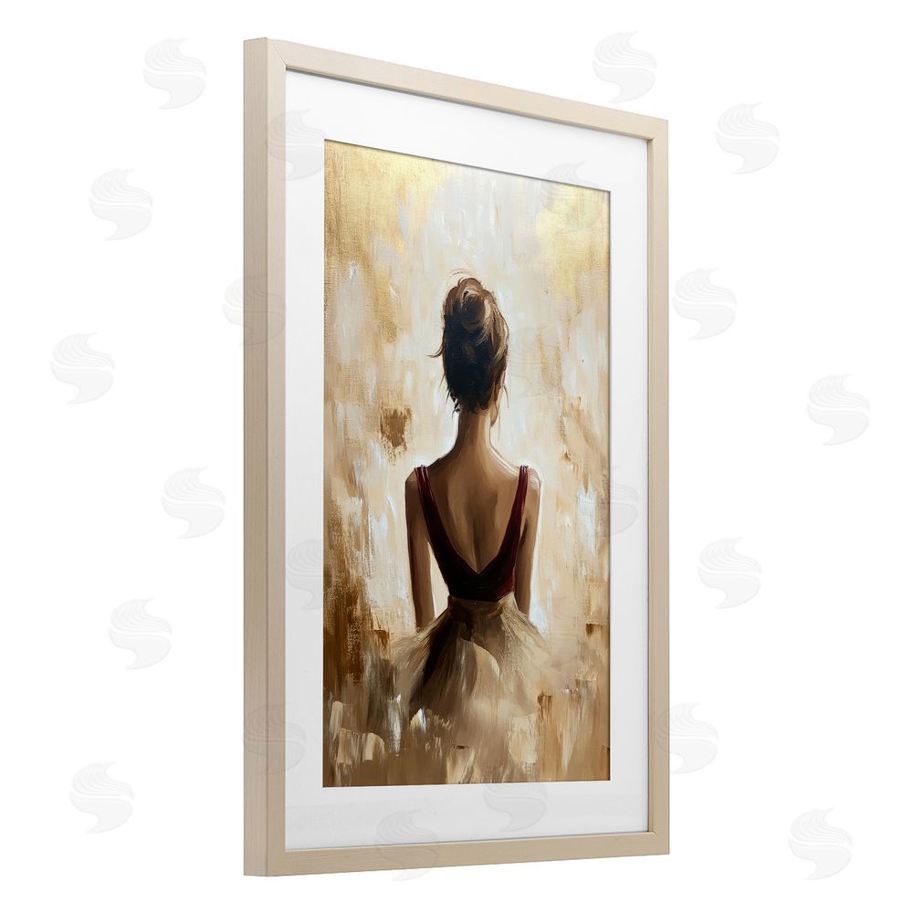 Petal Prints Design Ballerina Figure Abstract Portrait Birch Framed Print Under Glass with White Mat Wall Art