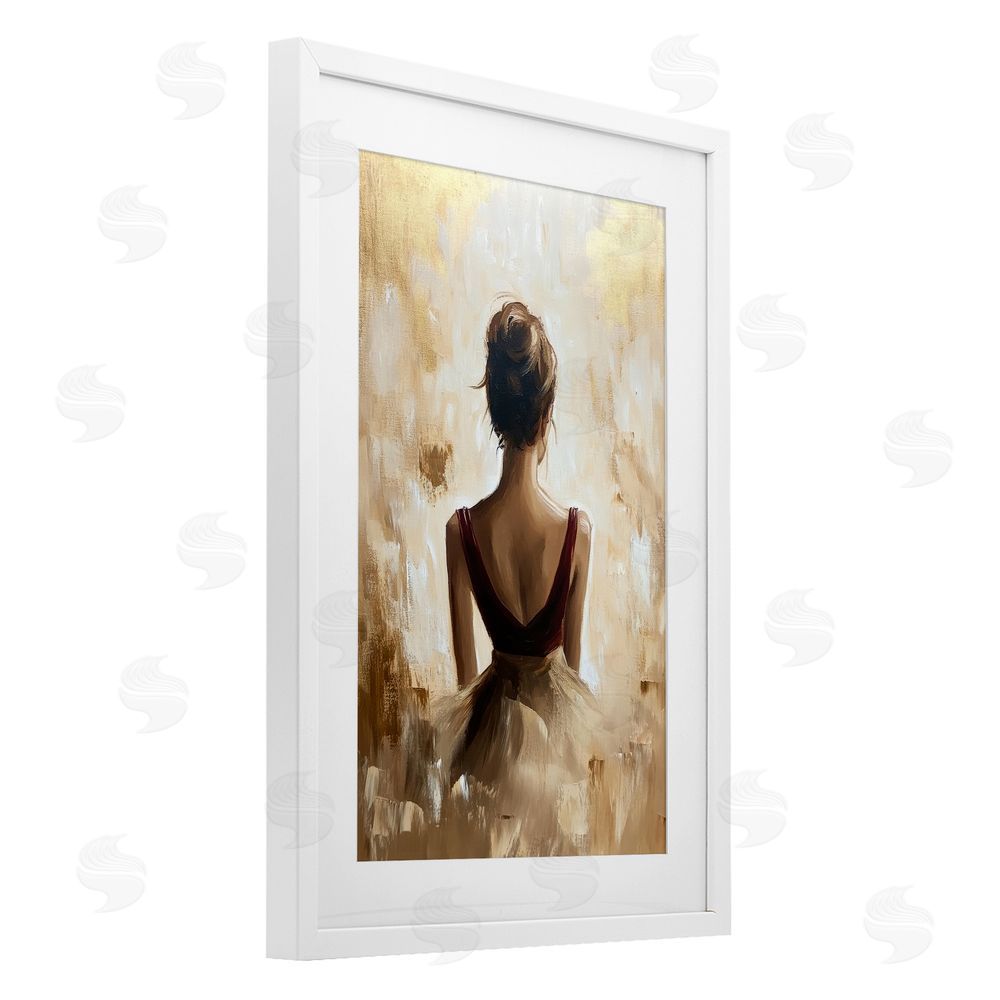 Petal Prints Design Ballerina Figure Abstract Portrait White Framed Print Under Glass with Mat Wall Art