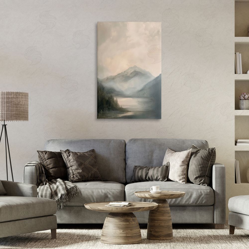 Petal Prints Design Misted Mountain Lake Scene Canvas Art on Wall