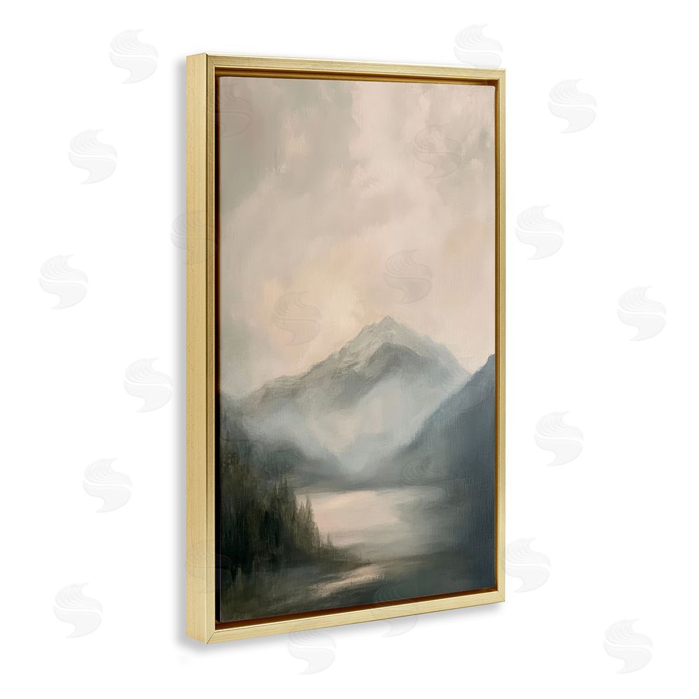 Petal Prints Design Misted Mountain Lake Scene Gold Floating Frame Canvas Wall Art Print