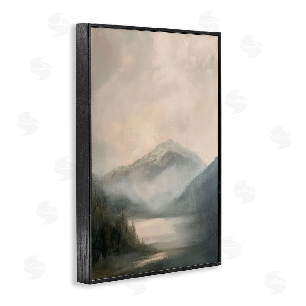 Petal Prints Design Misted Mountain Lake Scene Black Framed Giclee Wall Art Print