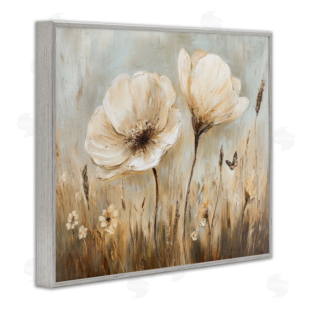 Petal Prints Design White Wildflowers Brown Meadow Gray Framed Giclee Wall Art Print