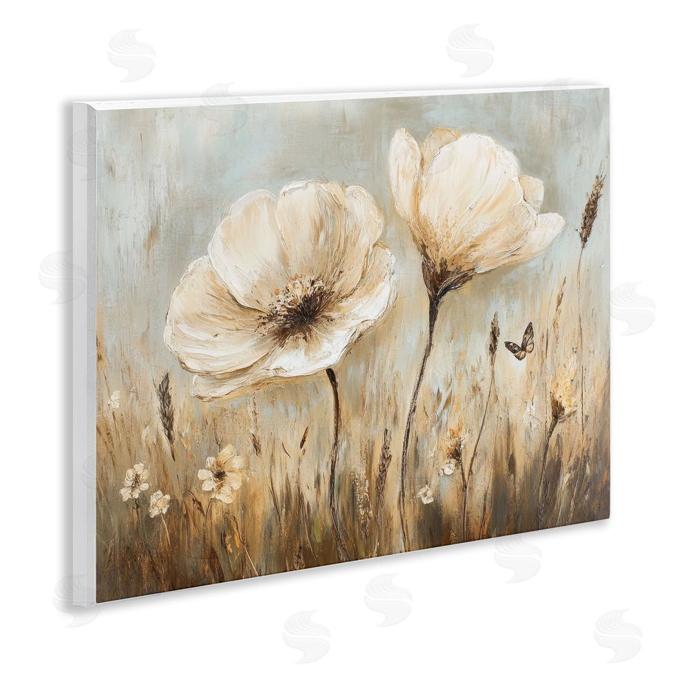 Petal Prints Design White Wildflowers Brown Meadow Wall Plaque Art Print
