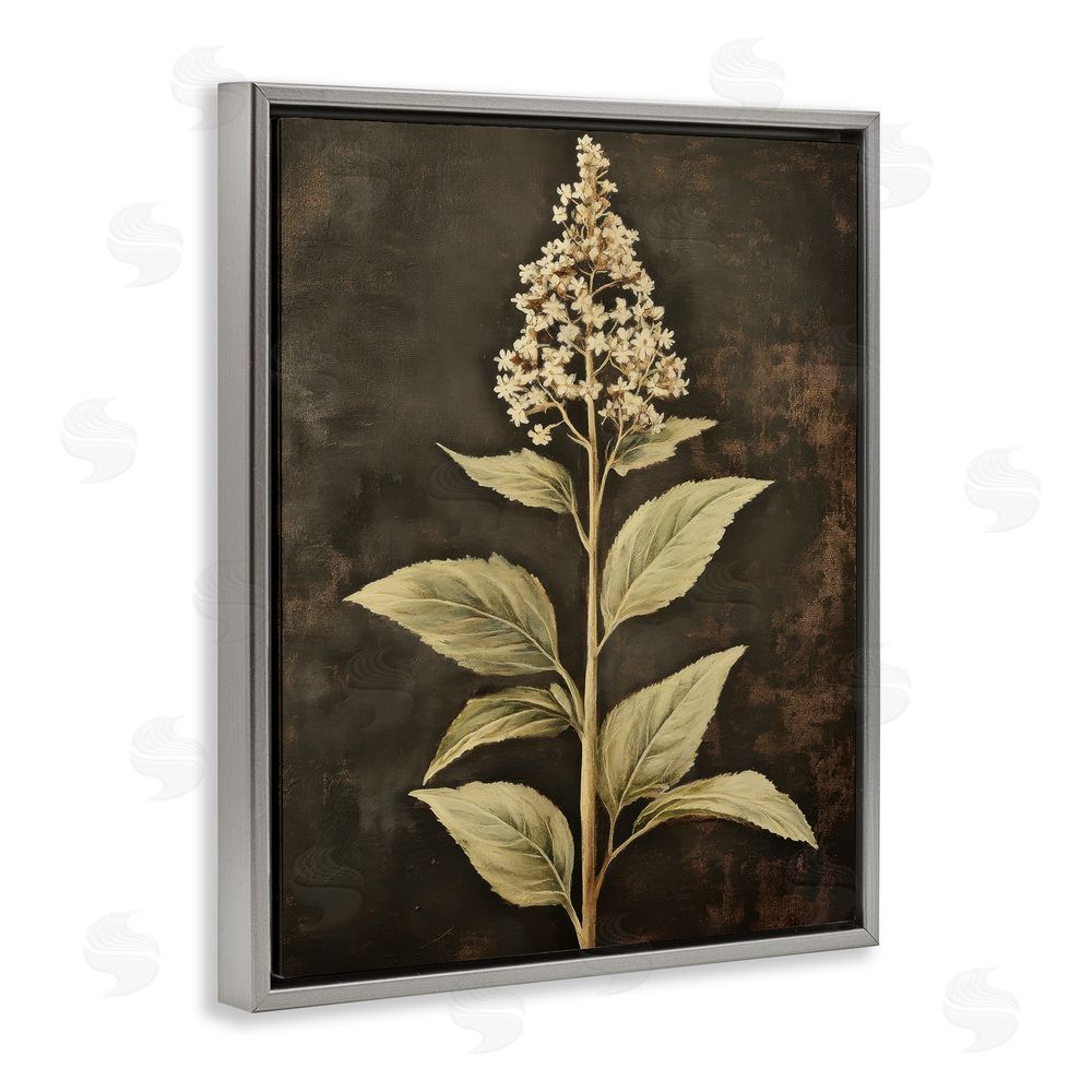 Petal Prints Design Weathered Flower Portrait Gray Floating Frame Canvas Wall Art Print