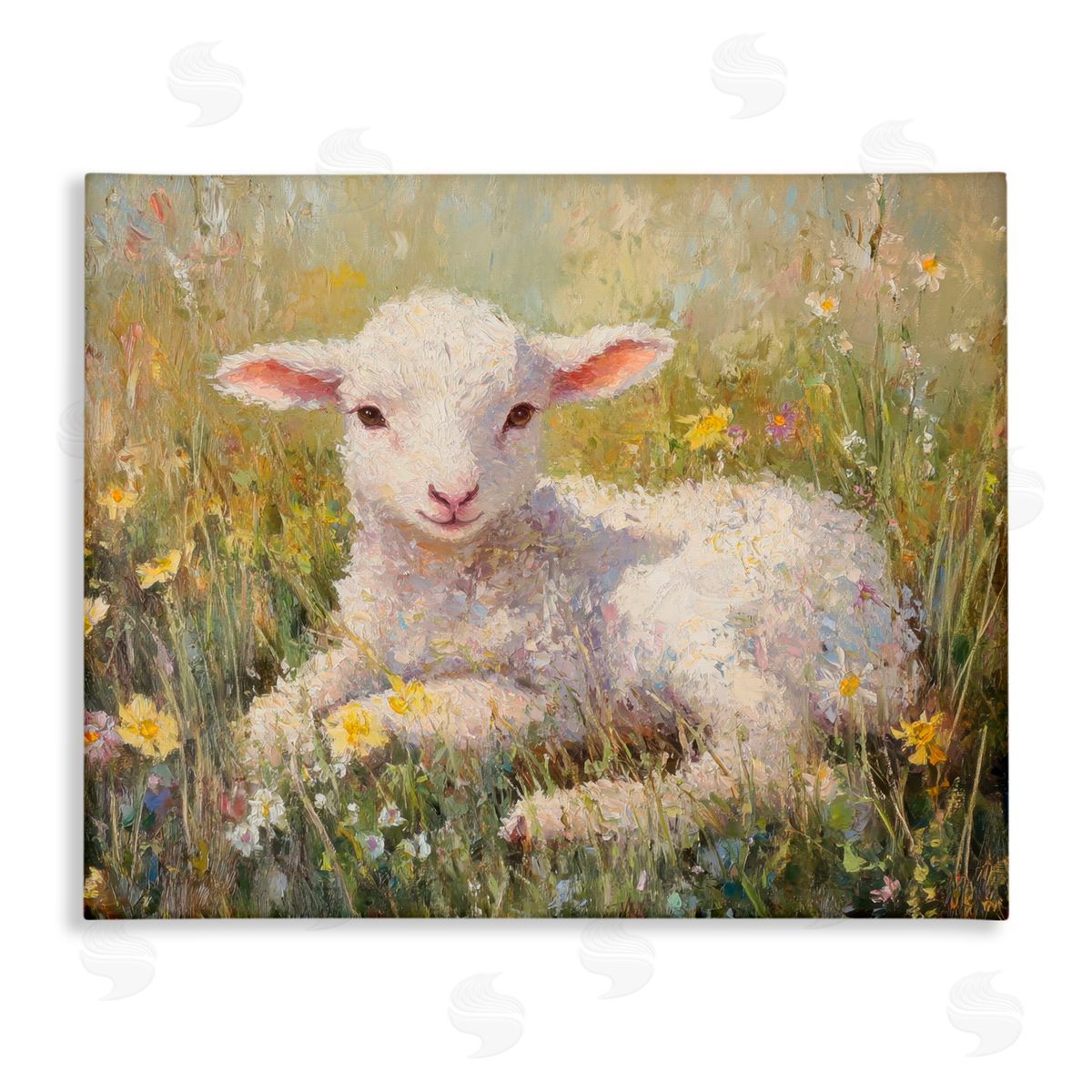 Petal Prints Design Sunlight Lamb in Flowers Canvas Wall Art Print