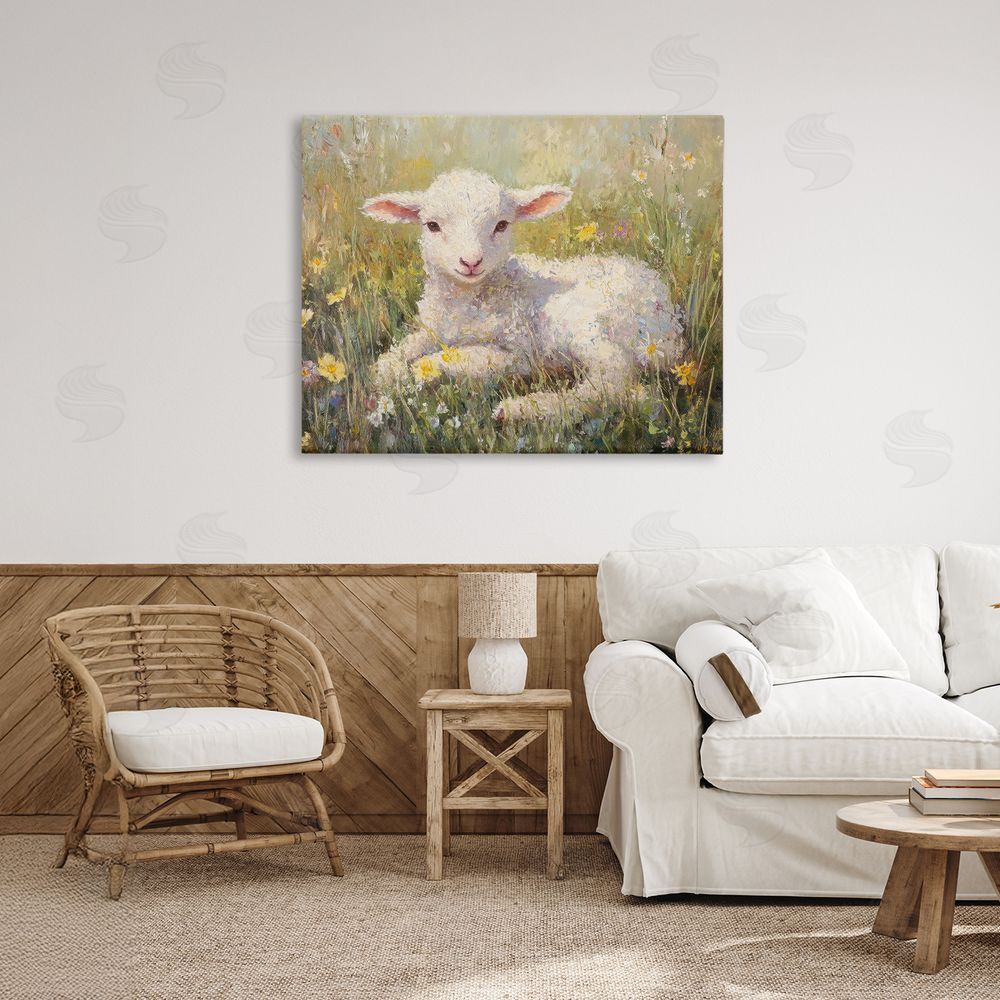Petal Prints Design Sunlight Lamb in Flowers Canvas Art on Wall