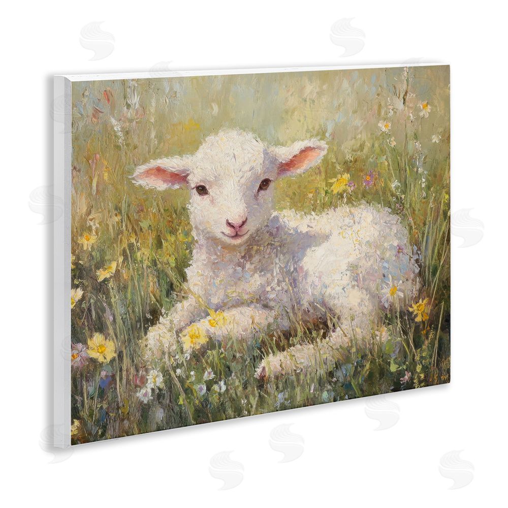 Petal Prints Design Sunlight Lamb in Flowers Wall Plaque Art Print