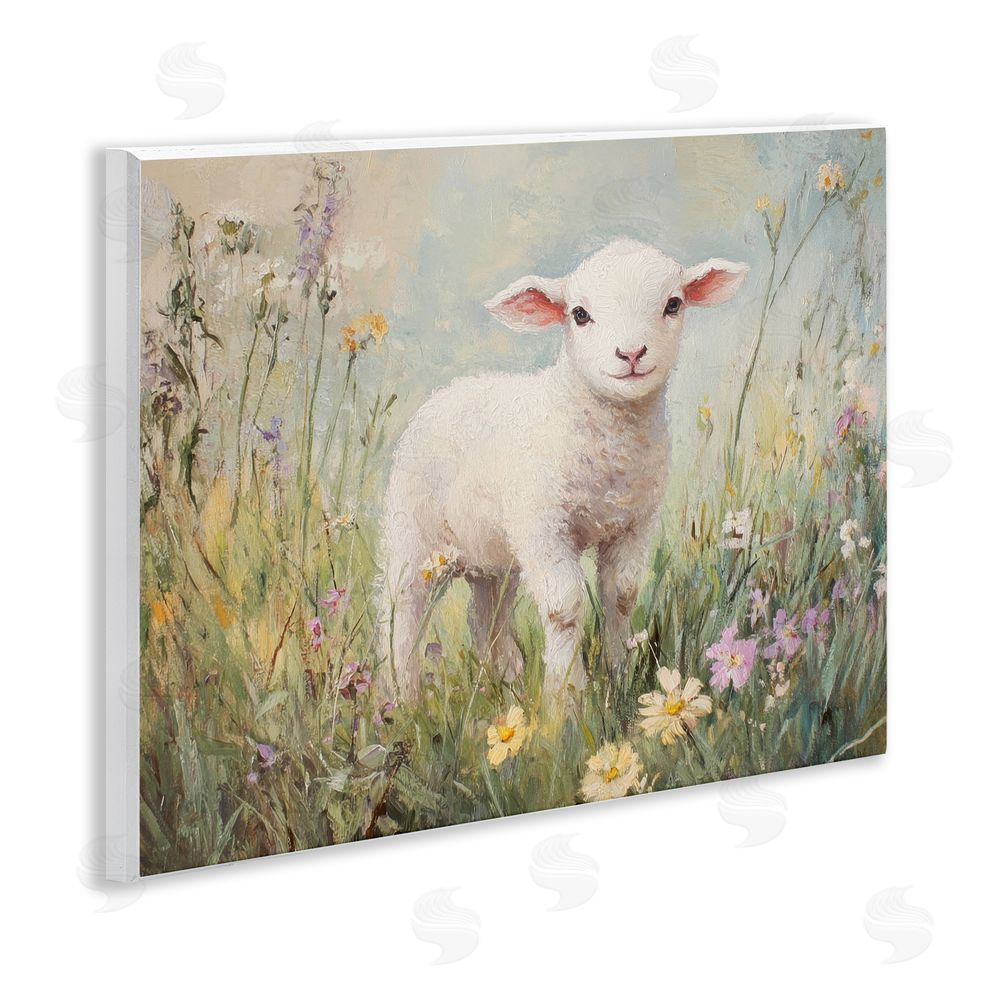 Petal Prints Design White Lamb in Soft Flowers Wall Plaque Art Print
