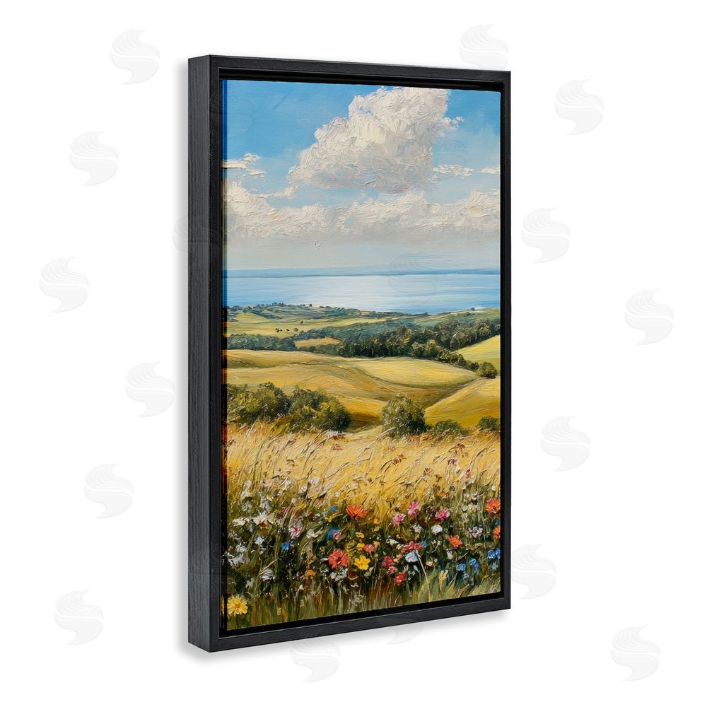 Petal Prints Design In the Distance Hills Black Floating Frame Canvas Wall Art Print