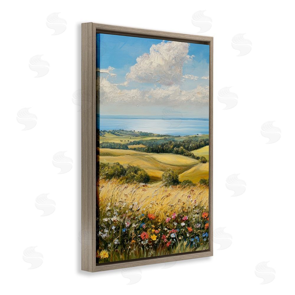 Petal Prints Design In the Distance Hills Brown Floating Frame Canvas Wall Art Print