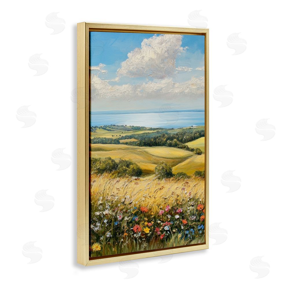 Petal Prints Design In the Distance Hills Gold Floating Frame Canvas Wall Art Print