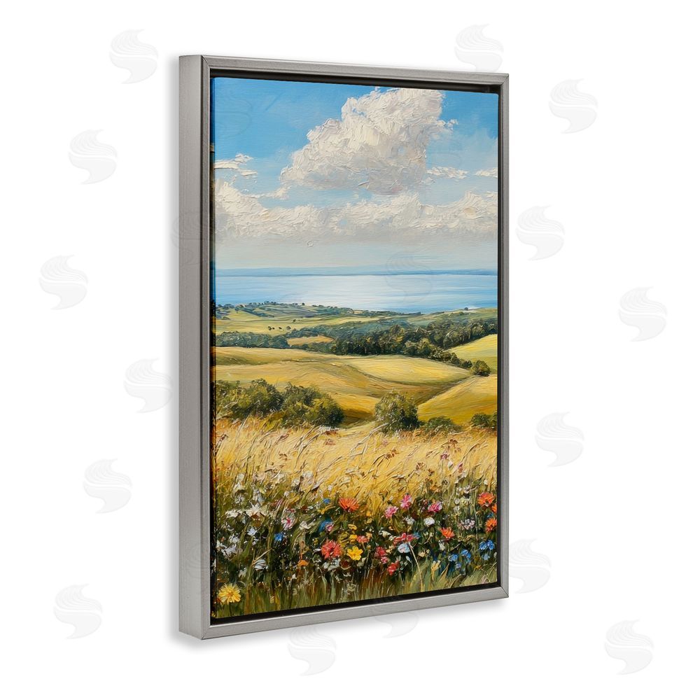 Petal Prints Design In the Distance Hills Gray Floating Frame Canvas Wall Art Print