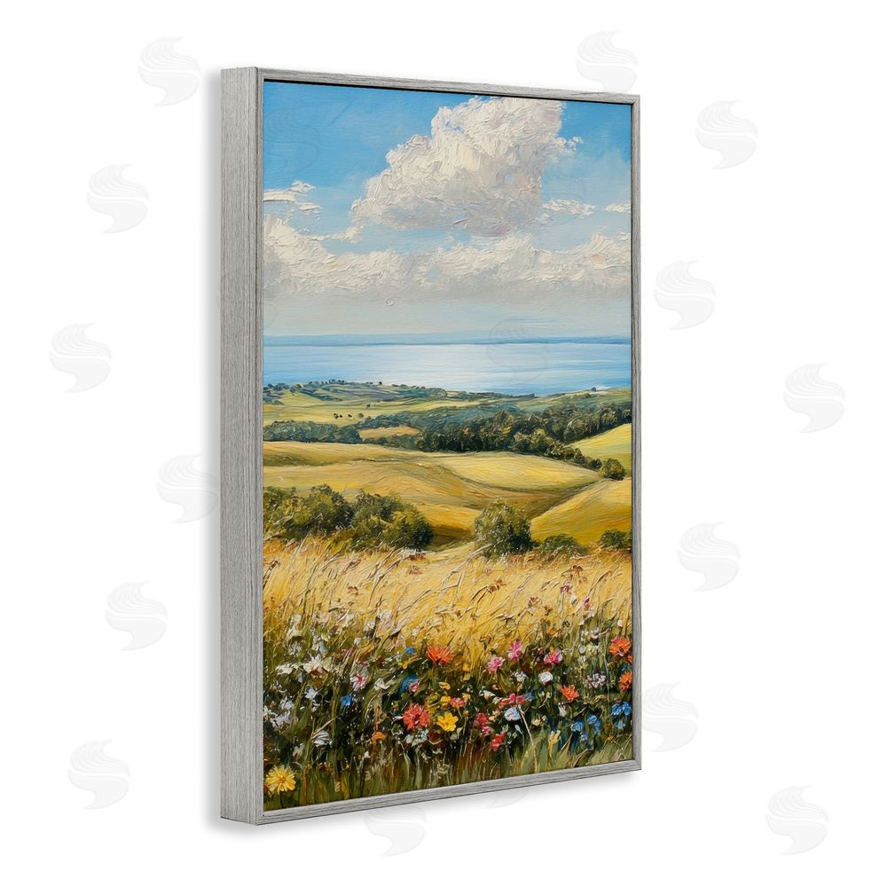 Petal Prints Design In the Distance Hills Gray Framed Giclee Wall Art Print