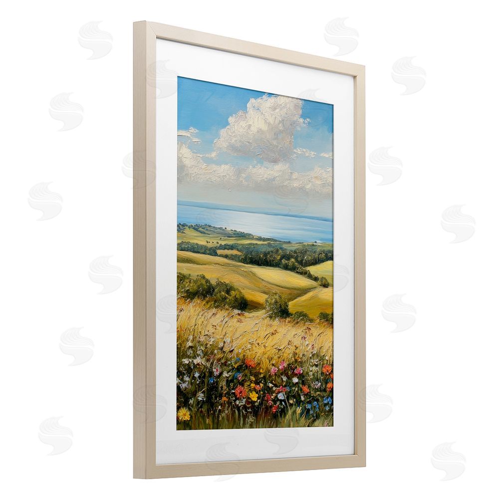 Petal Prints Design In the Distance Hills Birch Framed Print Under Glass with White Mat Wall Art