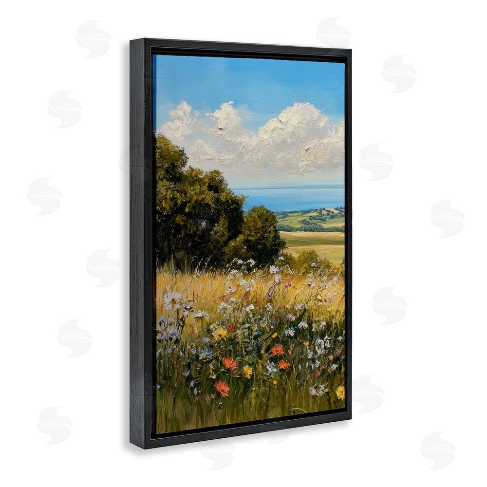 Petal Prints Design In the Distance Meadow Black Floating Frame Canvas Wall Art Print