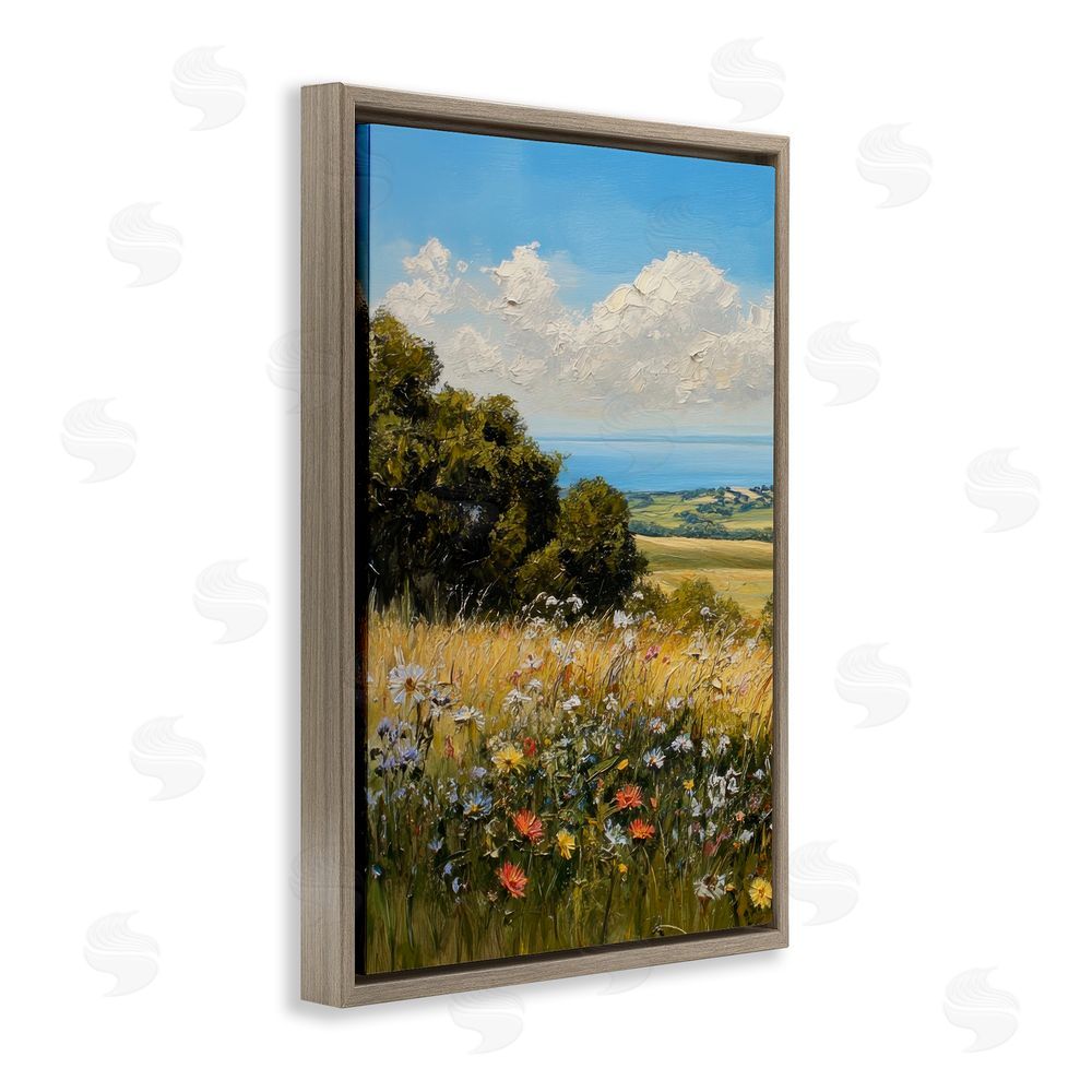 Petal Prints Design In the Distance Meadow Brown Floating Frame Canvas Wall Art Print