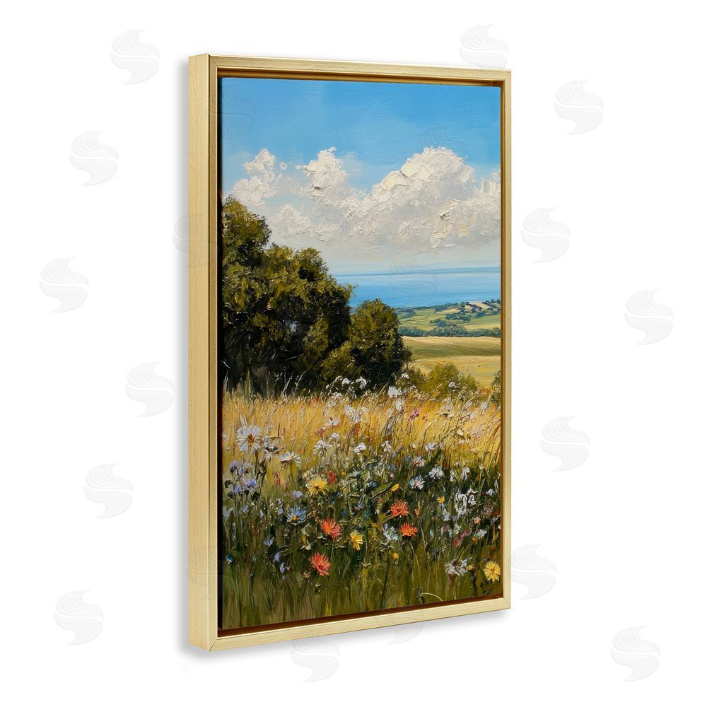 Petal Prints Design In the Distance Meadow Gold Floating Frame Canvas Wall Art Print