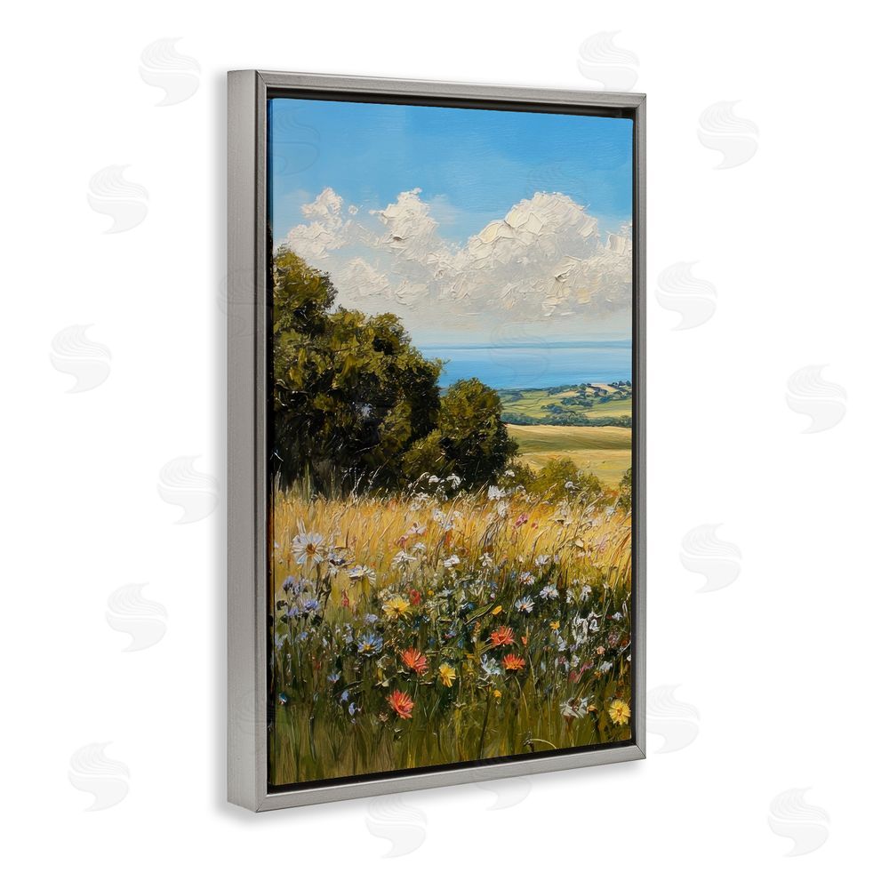 Petal Prints Design In the Distance Meadow Gray Floating Frame Canvas Wall Art Print