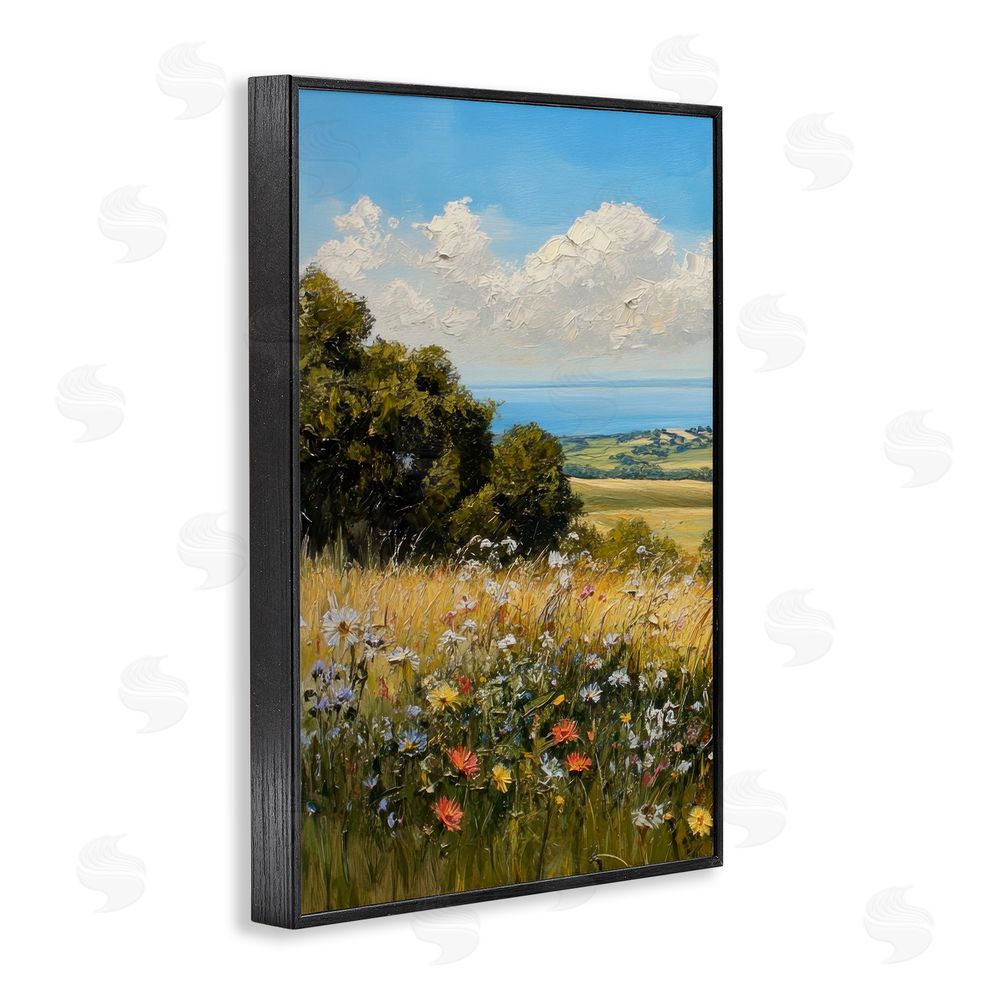 Petal Prints Design In the Distance Meadow Black Framed Giclee Wall Art Print