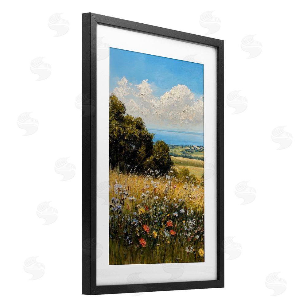 Petal Prints Design In the Distance Meadow Black Framed Print Under Glass with White Mat Wall Art