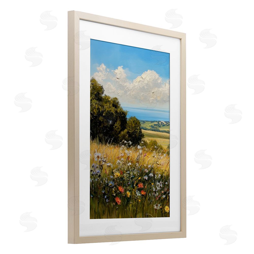 Petal Prints Design In the Distance Meadow Birch Framed Print Under Glass with White Mat Wall Art