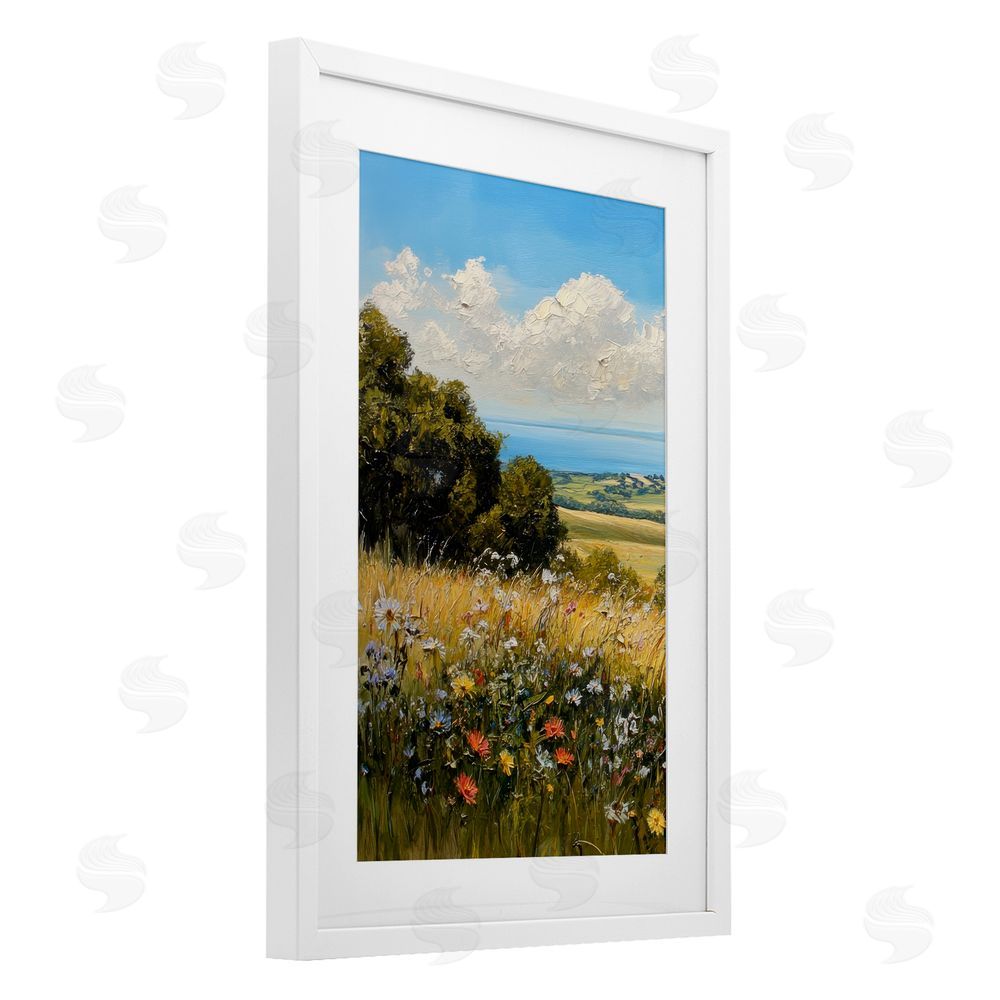 Petal Prints Design In the Distance Meadow White Framed Print Under Glass with Mat Wall Art