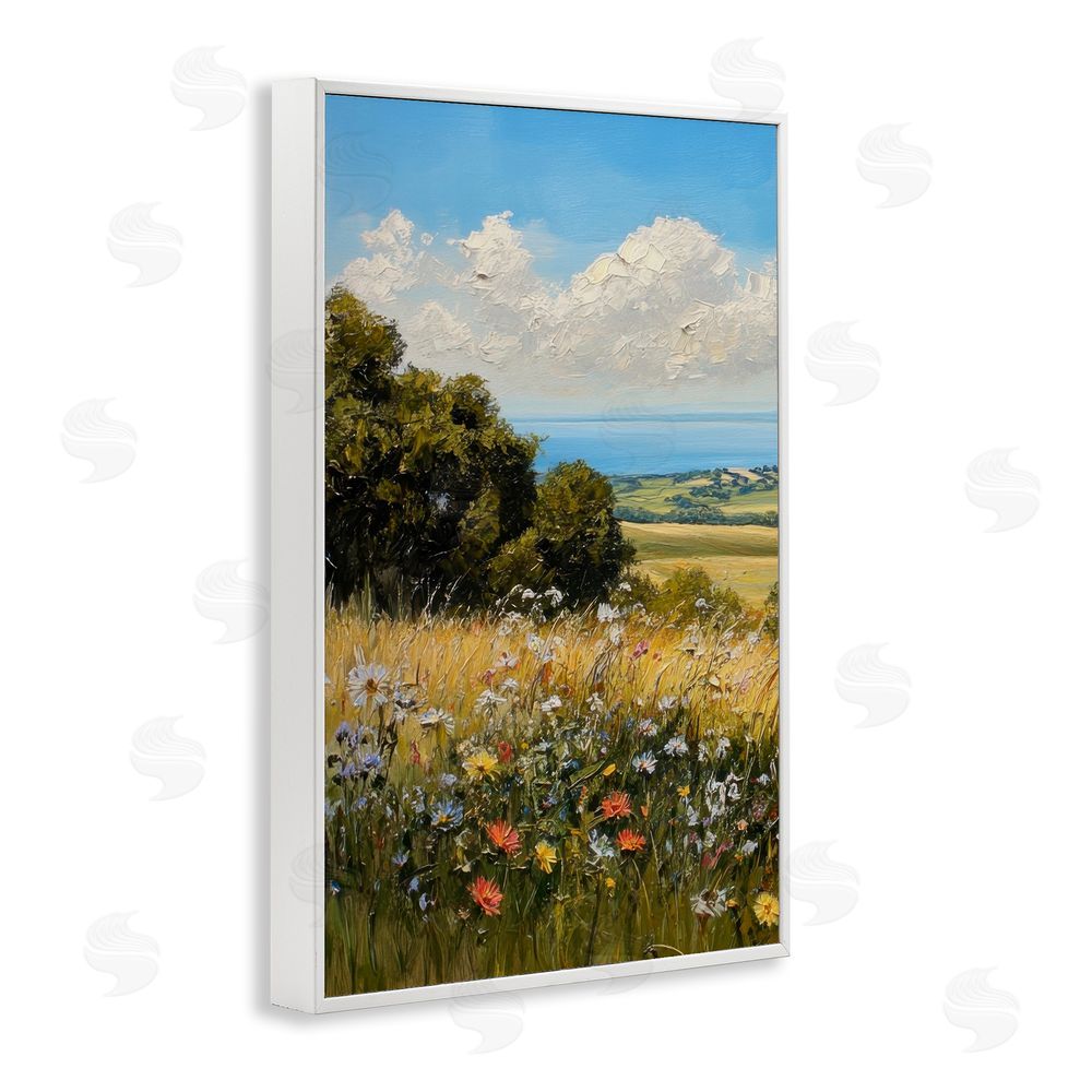 Petal Prints Design In the Distance Meadow White Framed Giclee Wall Art Print