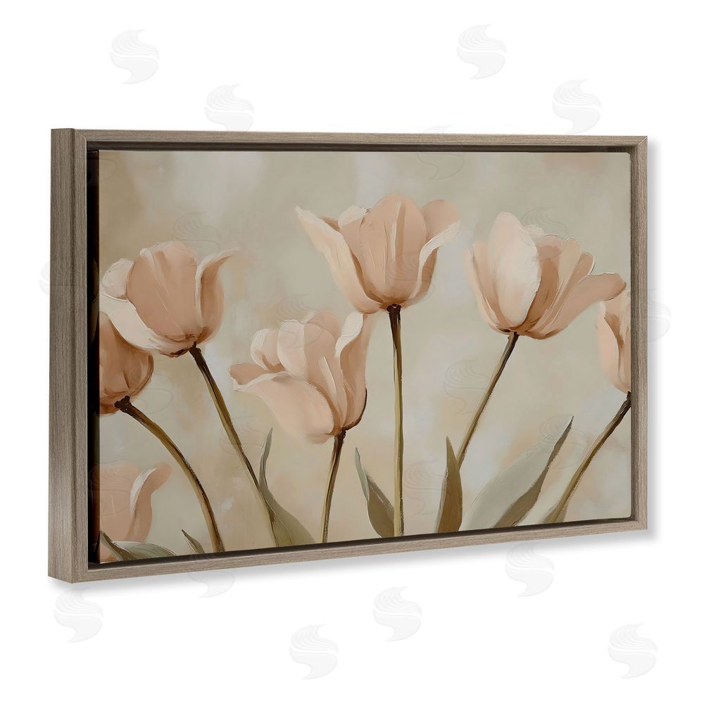Franklyn Gregory Pale Pink Poppies Bundle Brown Floating Frame Canvas Wall Art Print