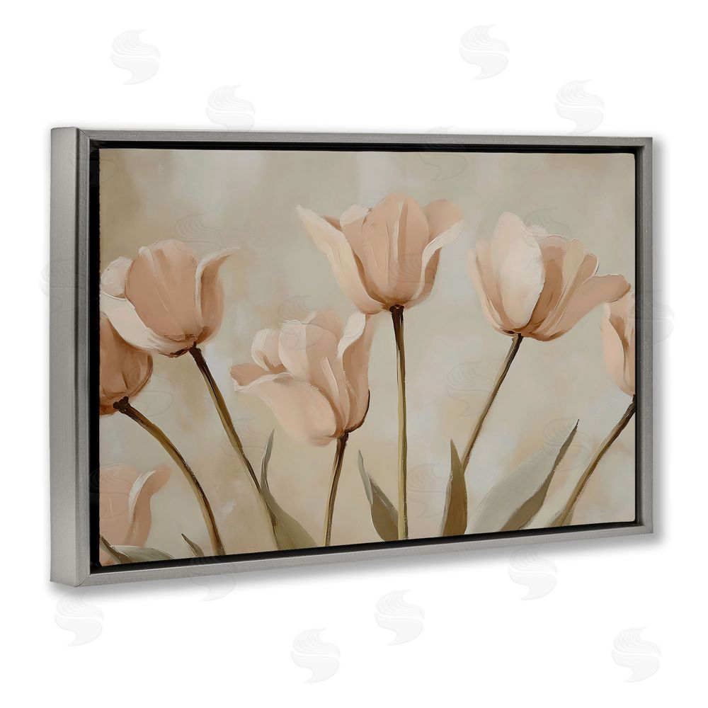 Franklyn Gregory Pale Pink Poppies Bundle Gray Floating Frame Canvas Wall Art Print