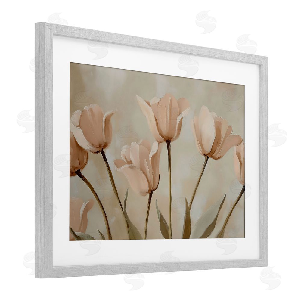 Franklyn Gregory Pale Pink Poppies Bundle Gray Framed Print Under Glass with White Mat Wall Art