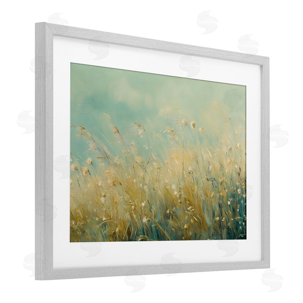 Franklyn Gregory Nature's Breeze Country Reeds Gray Framed Print Under Glass with White Mat Wall Art