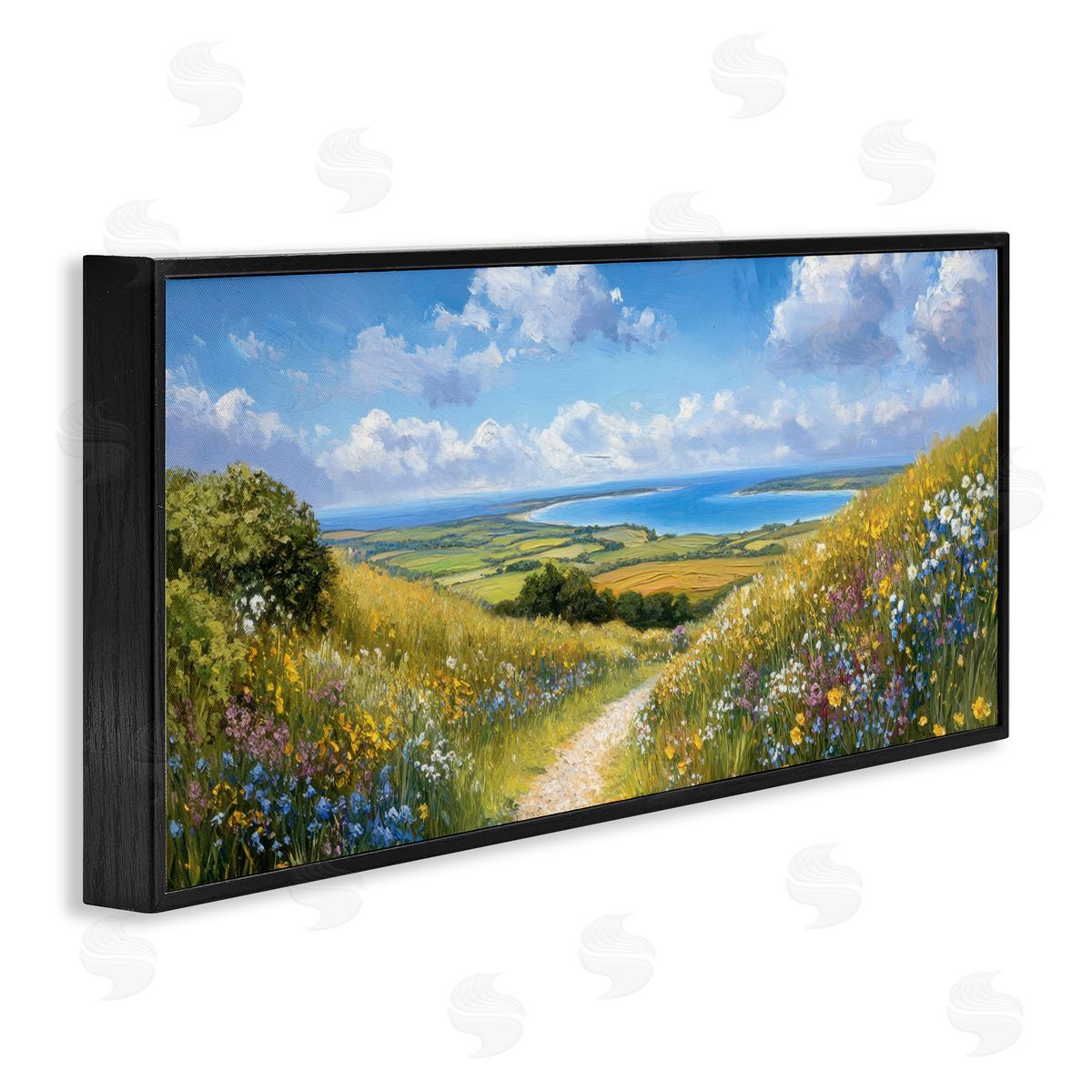 Petal Prints Design Valley Path Coastal Landscape Black Framed Giclee Wall Art Print