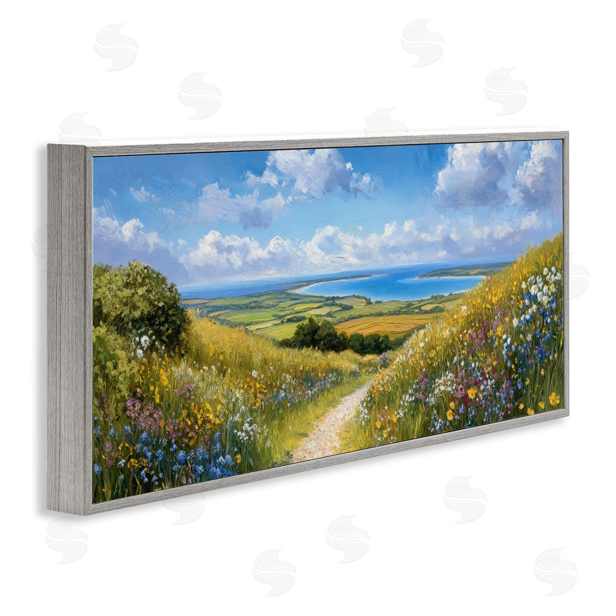 Petal Prints Design Valley Path Coastal Landscape Gray Framed Giclee Wall Art Print