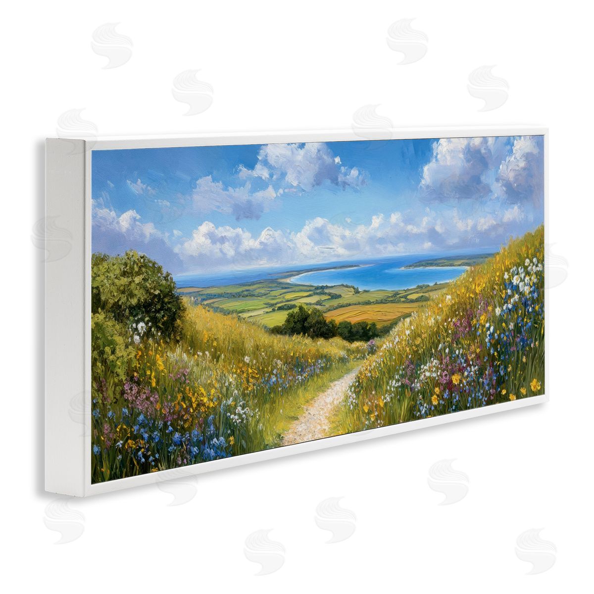 Petal Prints Design Valley Path Coastal Landscape White Framed Giclee Wall Art Print