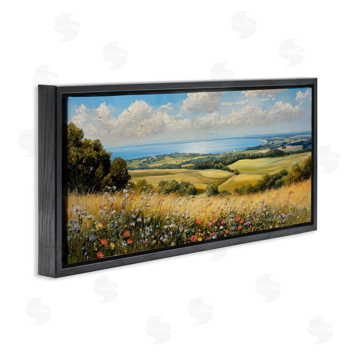 Petal Prints Design In the Distance Landscape Black Floating Frame Canvas Wall Art Print
