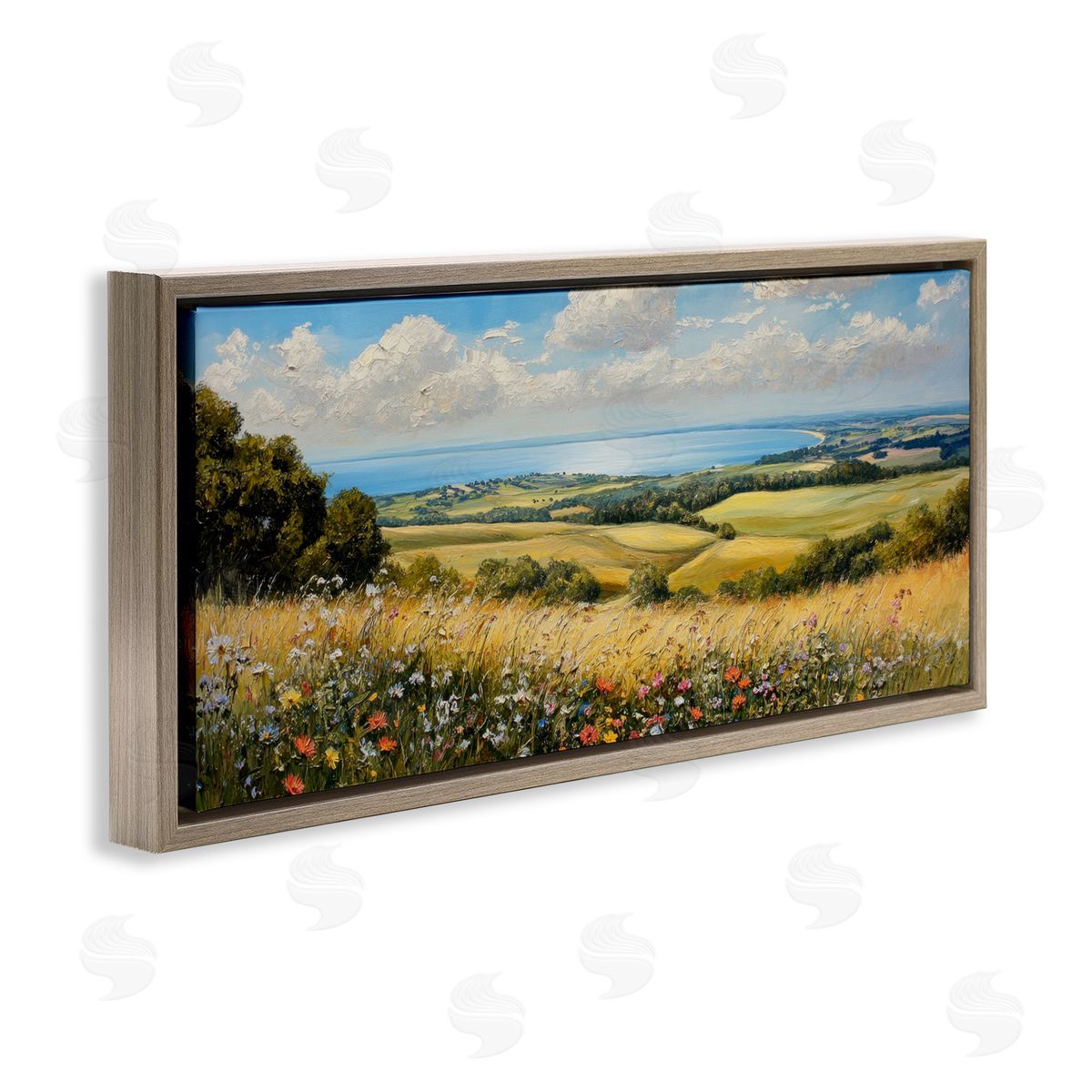 Petal Prints Design In the Distance Landscape Brown Floating Frame Canvas Wall Art Print