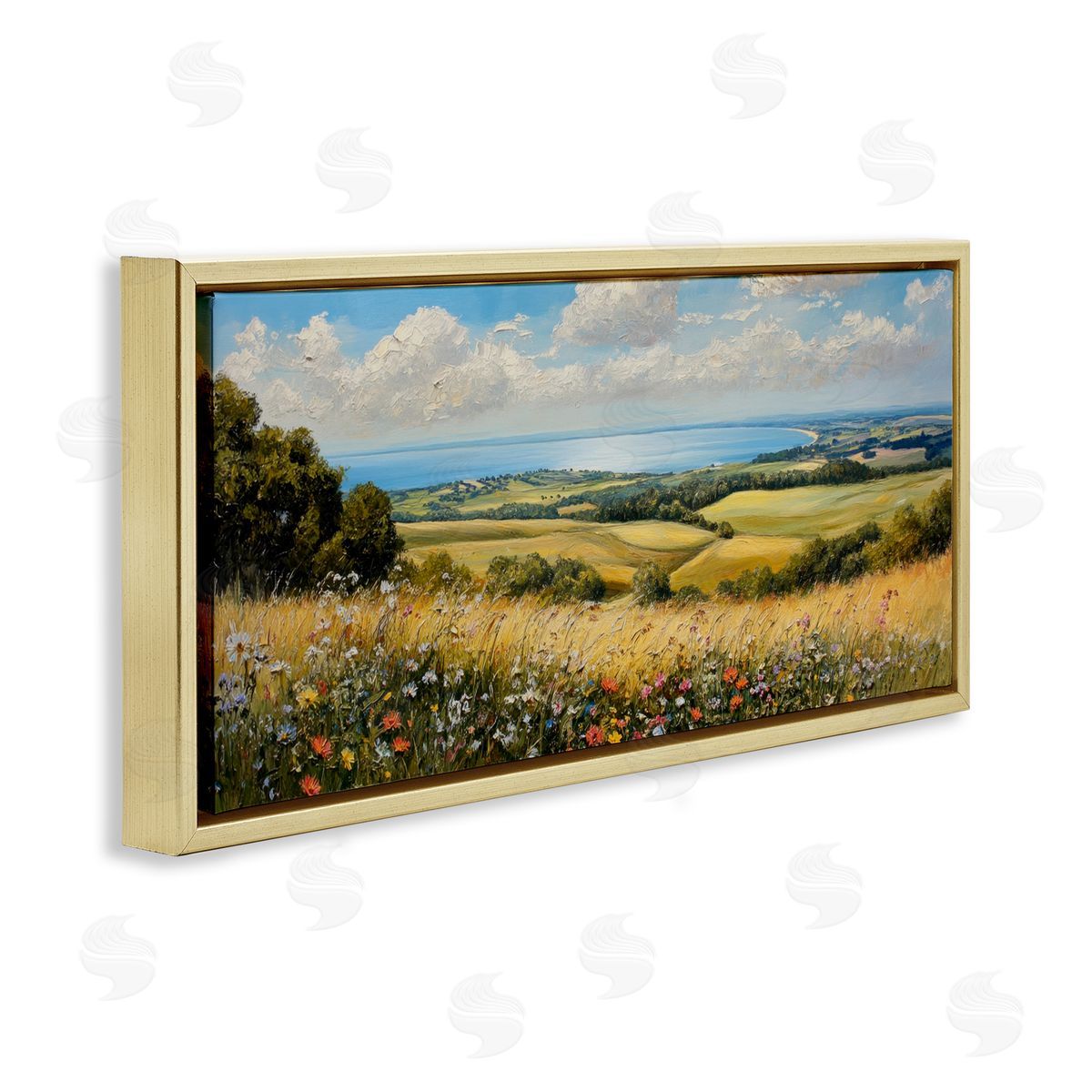 Petal Prints Design In the Distance Landscape Gold Floating Frame Canvas Wall Art Print